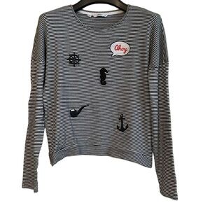 Only women’s sriped navy white top size medium sailor anchor seahorse‎ mom